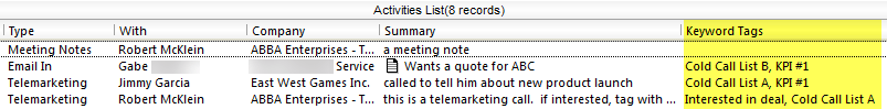 Keyword Tags in Activity Notes report